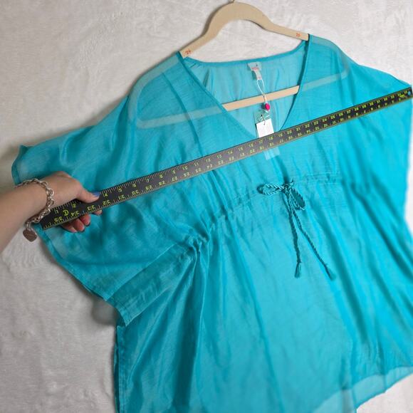 ECho Design NWT OneSize TURQUOISE blue Swimcover. Sheer. Delicate. Sexy. Classy - Picture 11 of 15